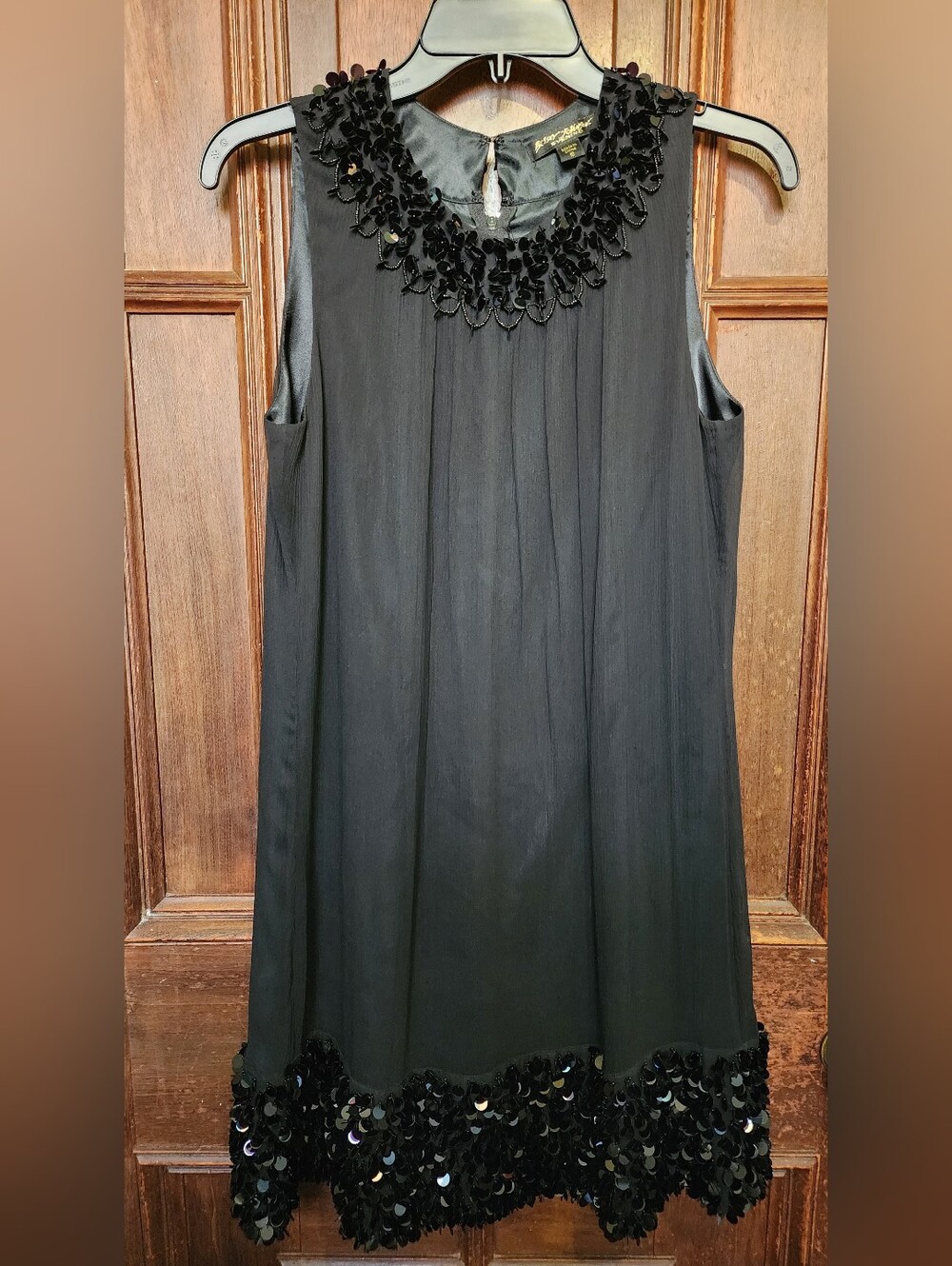 NWOT Vtg Betsey Johnson Evening Black Silk Sequin Cocktail Dress Mini Sz 10 Y2K